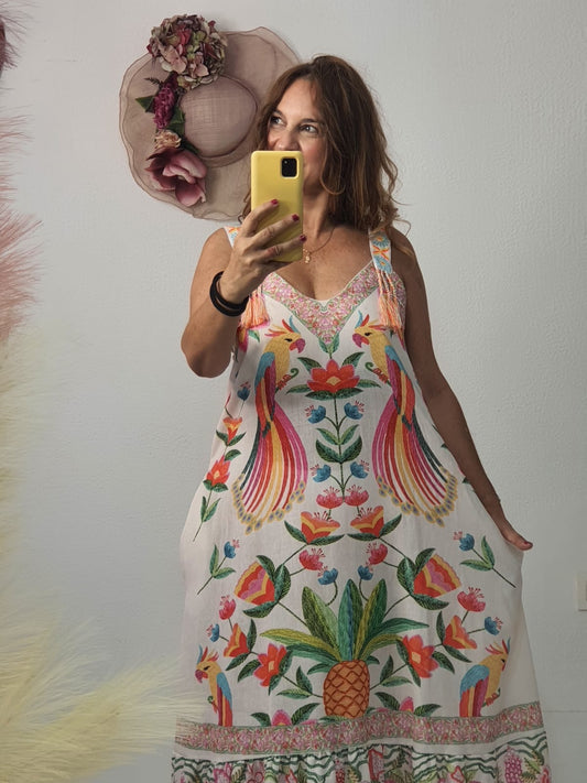 Vestido estampado tropical