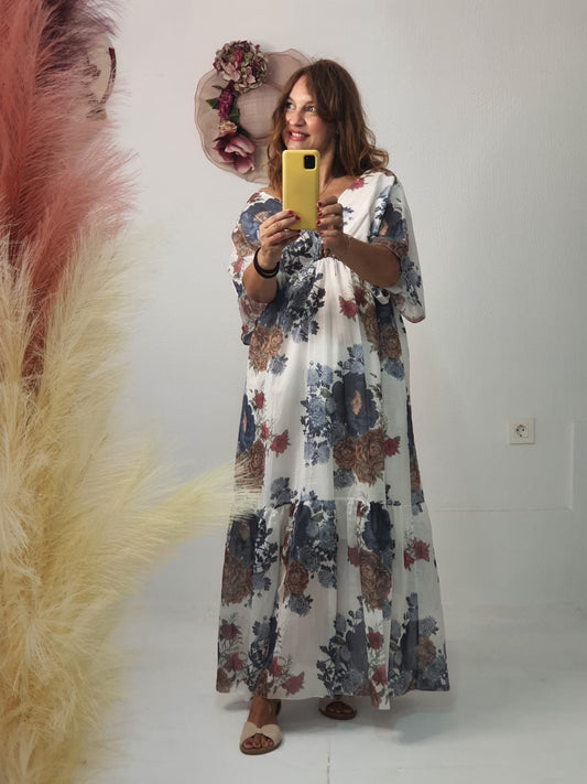 Vestido largo floral en gasa